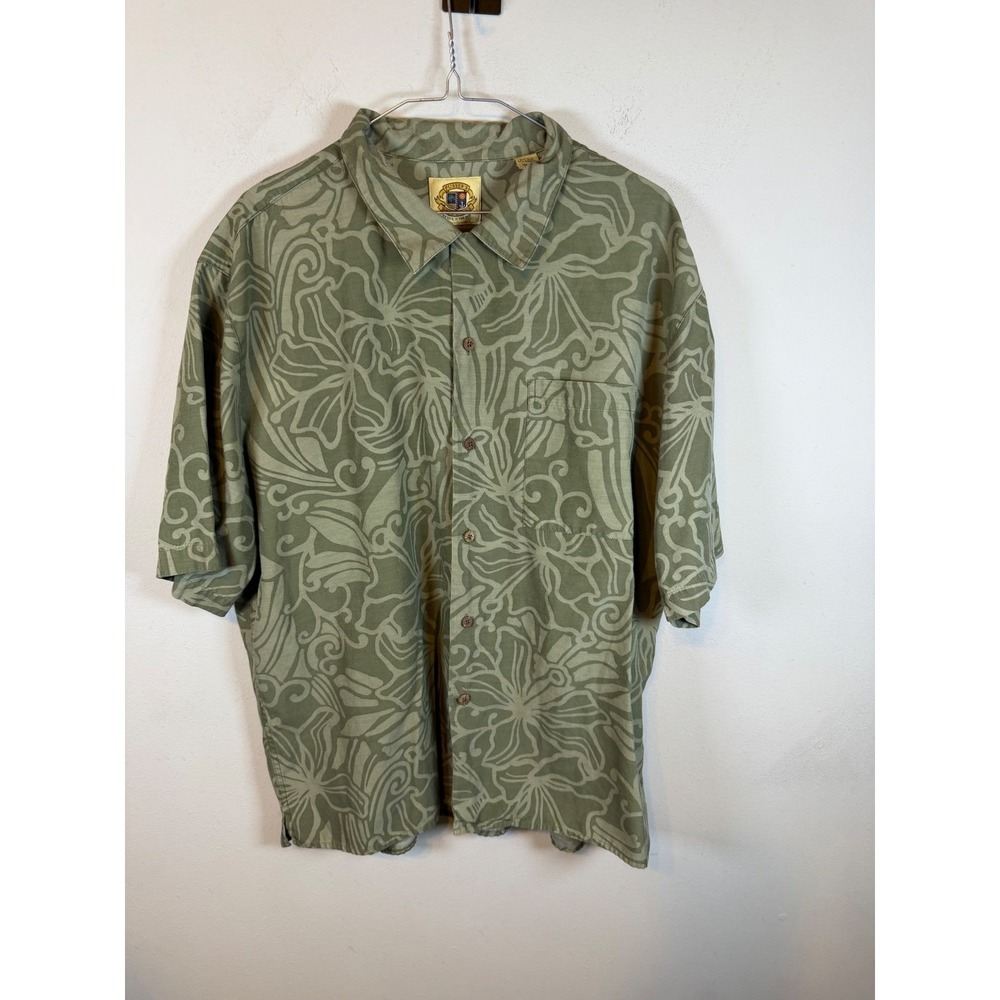 Pusser's West Indies Mens Shirt Silk Cotton Abstract Floral Green L